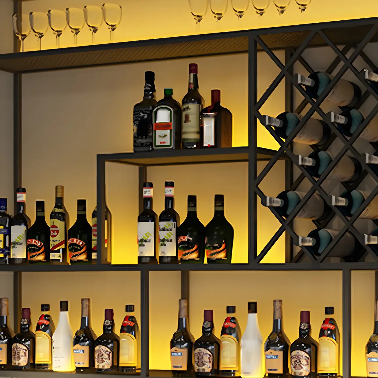 Rectangular Black Metal Wall-Mounted Wine Bottle Rack