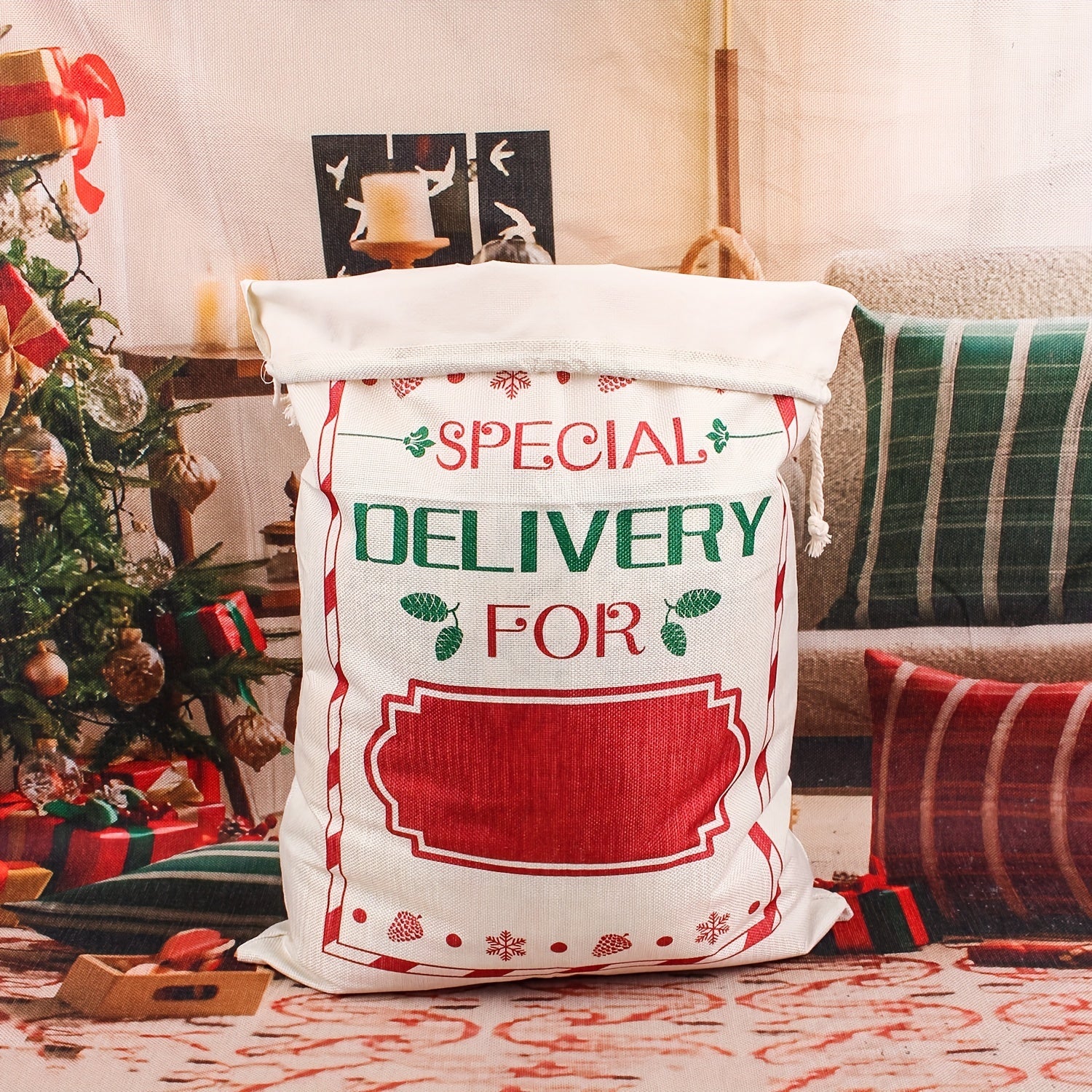 Christmas Burlap Drawstring Gift Bag - Large Festive Print Design With Twine Accessory for Holiday Party Decor, Candy and Present Packaging (18.89in x 25.9in) - Pack of X - Deanwangkt