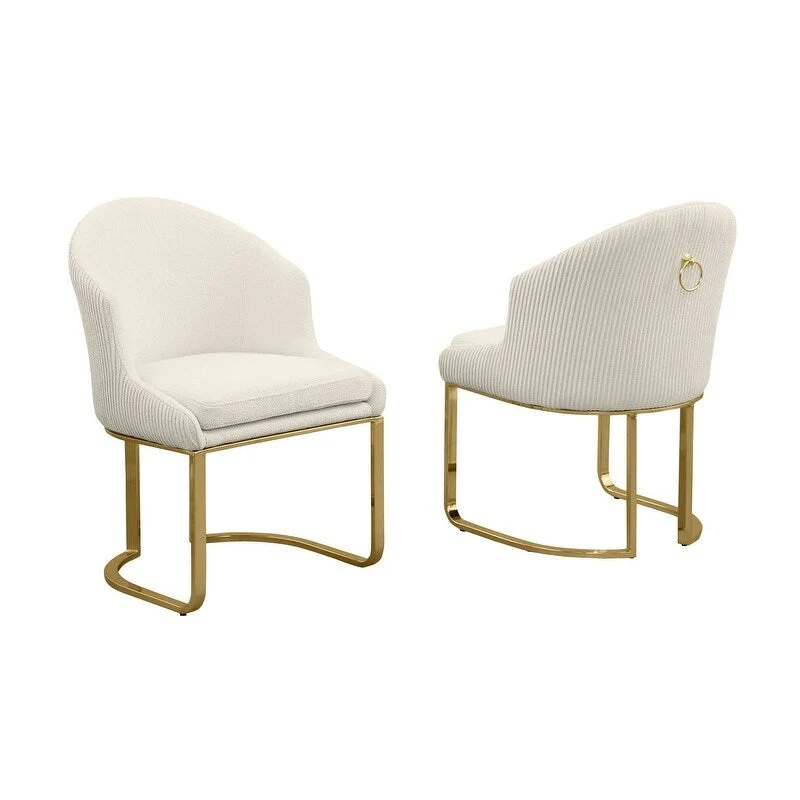 Teddy Fabric Gold Chrome Dining Chairs (Set of 2) - N/A