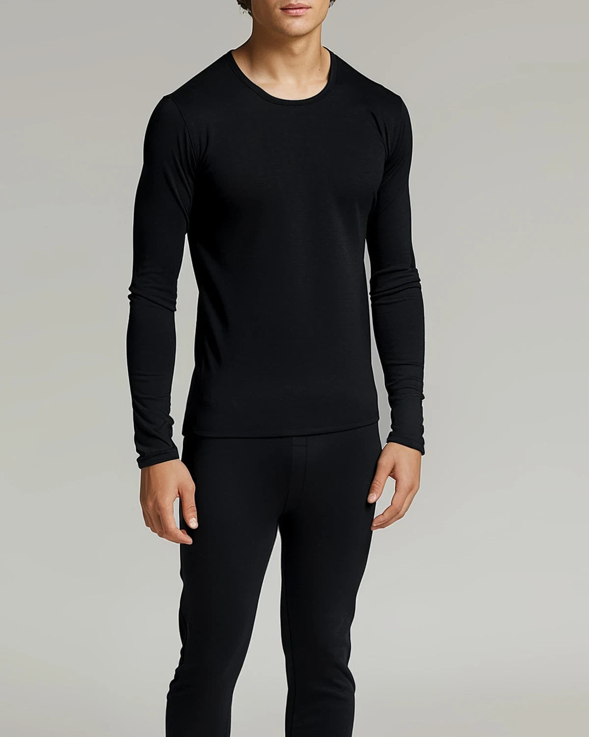 Light Warm Crew Neck Modal Men's Thermal Underwear Set, Thin Heat-Storing Seamless Base Layer for Autumn and Winter, Thermal Top and Bottom Set