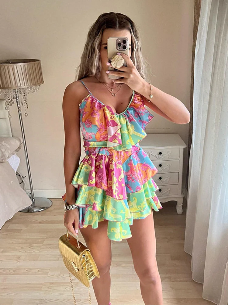 Hulianfu Summer Floral Print Dress Women Party Dress New Arrival Elegant Ruffle Dress Mini Slip Dress Backless Sexy Club Beach Dress - Deanwangkt
