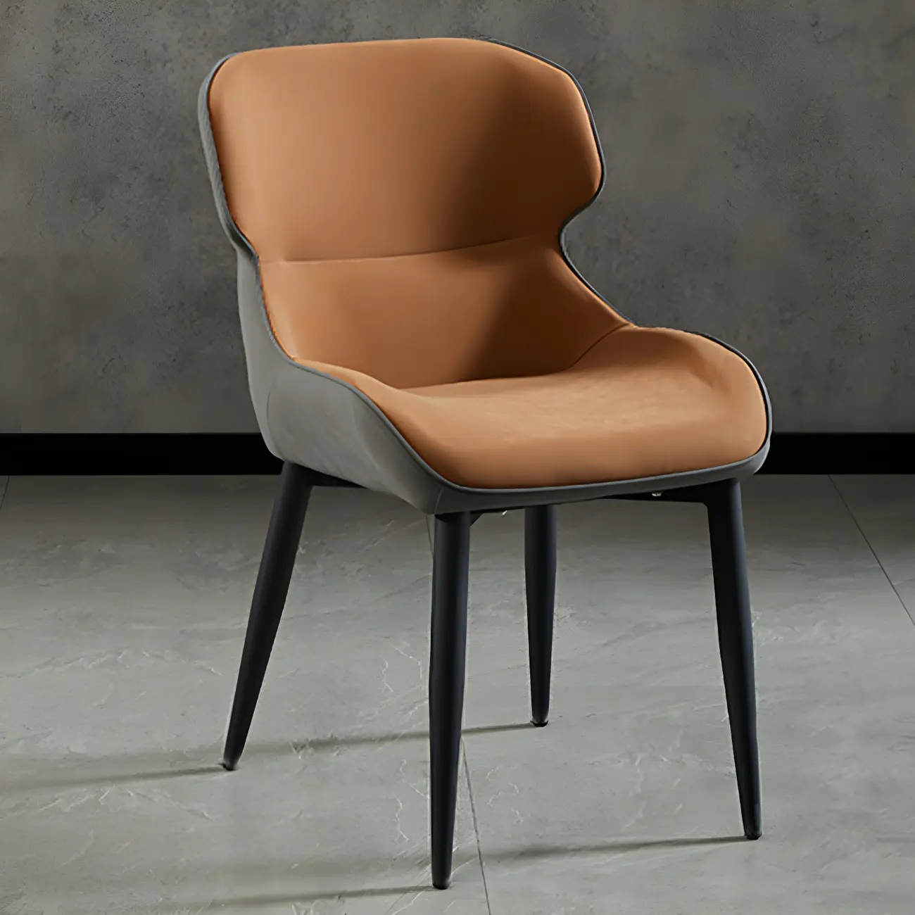 Scandinavian Leather Wingback Upholstered Dining Chair