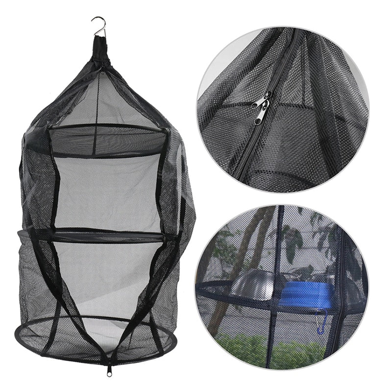 HULIANFU Portable Drying Dryer Rack Net Folding 3 Layer Clothes Hanging Mesh Bag Dish Shelf for Outdoor Camping Herbs Flowers Buds - Deanwangkt