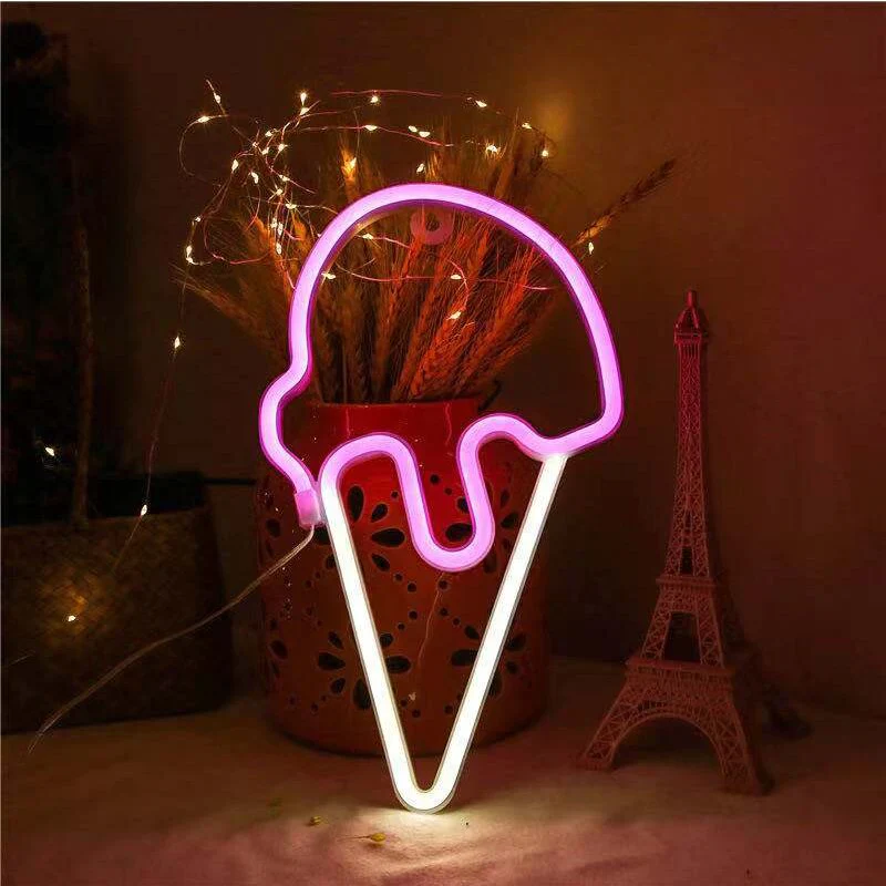 HULIANFU Night Ligh USB Powered Banana Cactus Pineapple Coconut Tree Love Popsicle Hello Rose Led Backplane Neon Lights for Bedroom Decor - Deanwangkt