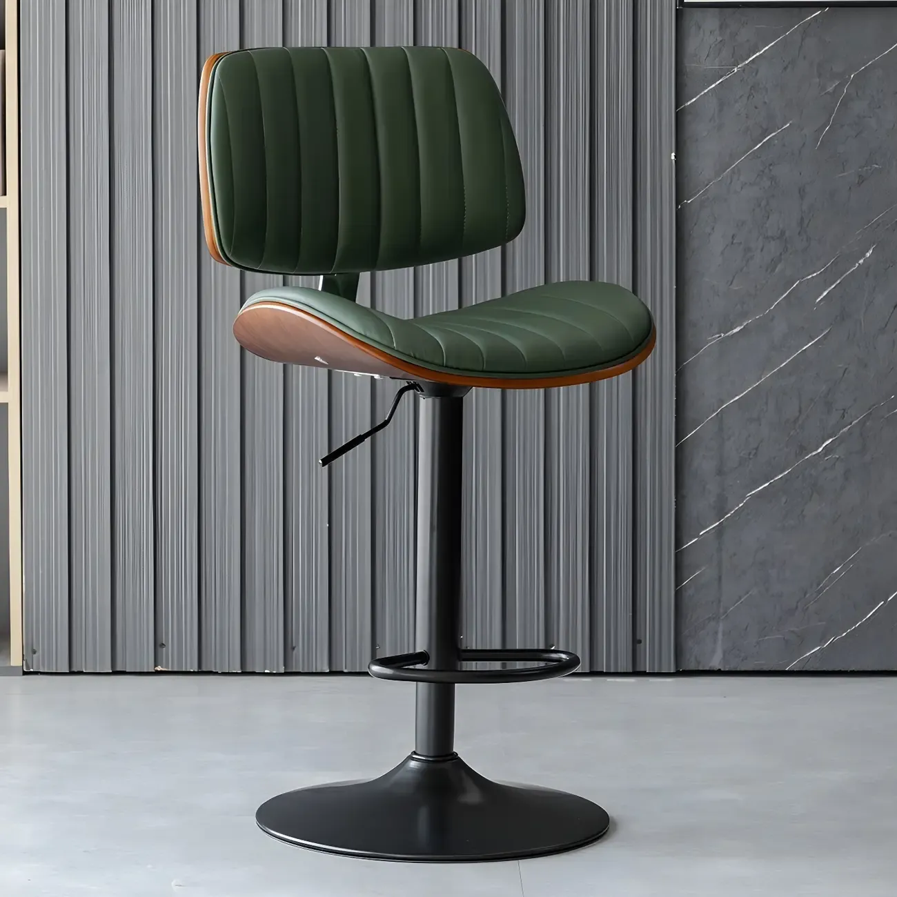 Adjustable Height Bucket Swivel Leather Bar Stool with Back
