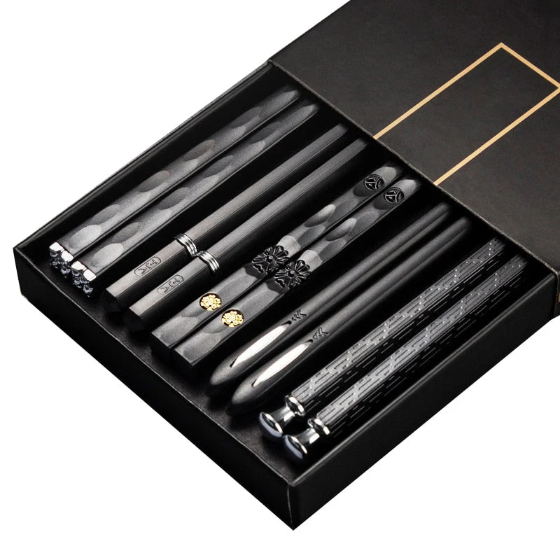 HULIANFU JANKNG 5 Pair Japanese Chopsticks Alloy Non-Slip Sushi Chop Sticks Set Chinese Gift Reusable Chopsticks Tableware Gift Kitchen - Deanwangkt