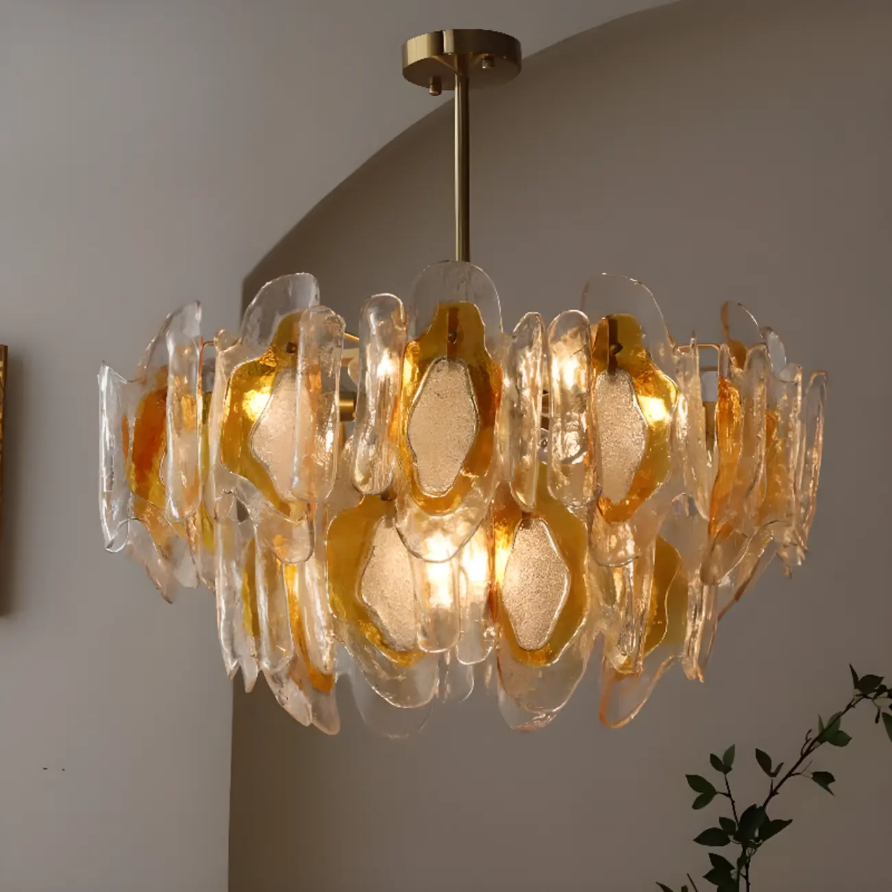 Gold Crystal Glass Flower Modern Linear Chandelier