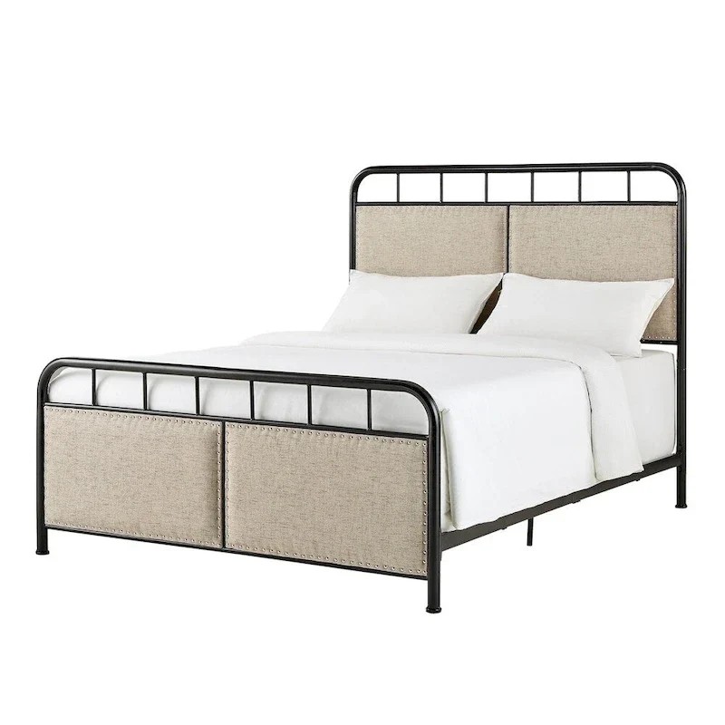 Bridgette Beige Upholstered Black Metal Queen Bed by iNSPIRE Q Classic