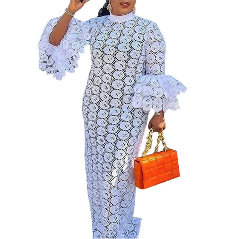 hulianfu African Dresses For Women Elegant Hollow Out New Muslim Fashion Abayas Dashiki Robe Kaftan Long Maxi Dress One Piece - Deanwangkt