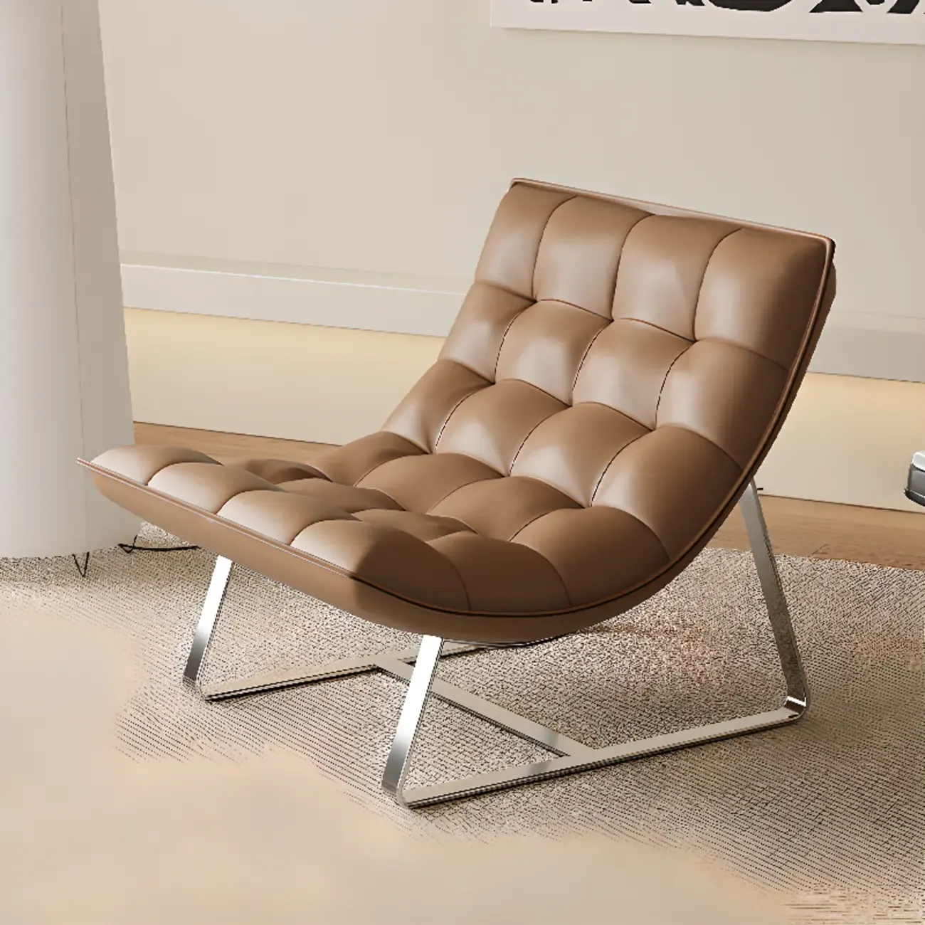 Modern Tufted Leather Accent ArmChair with Ottoman