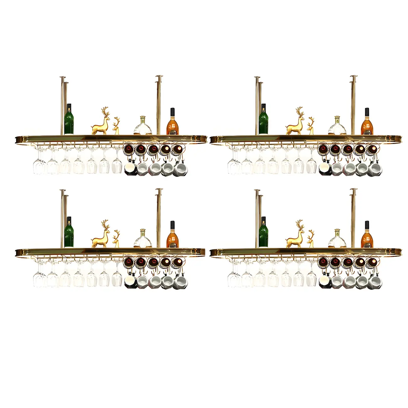 Modern Gold Metal Wine Rack with Glass Holder