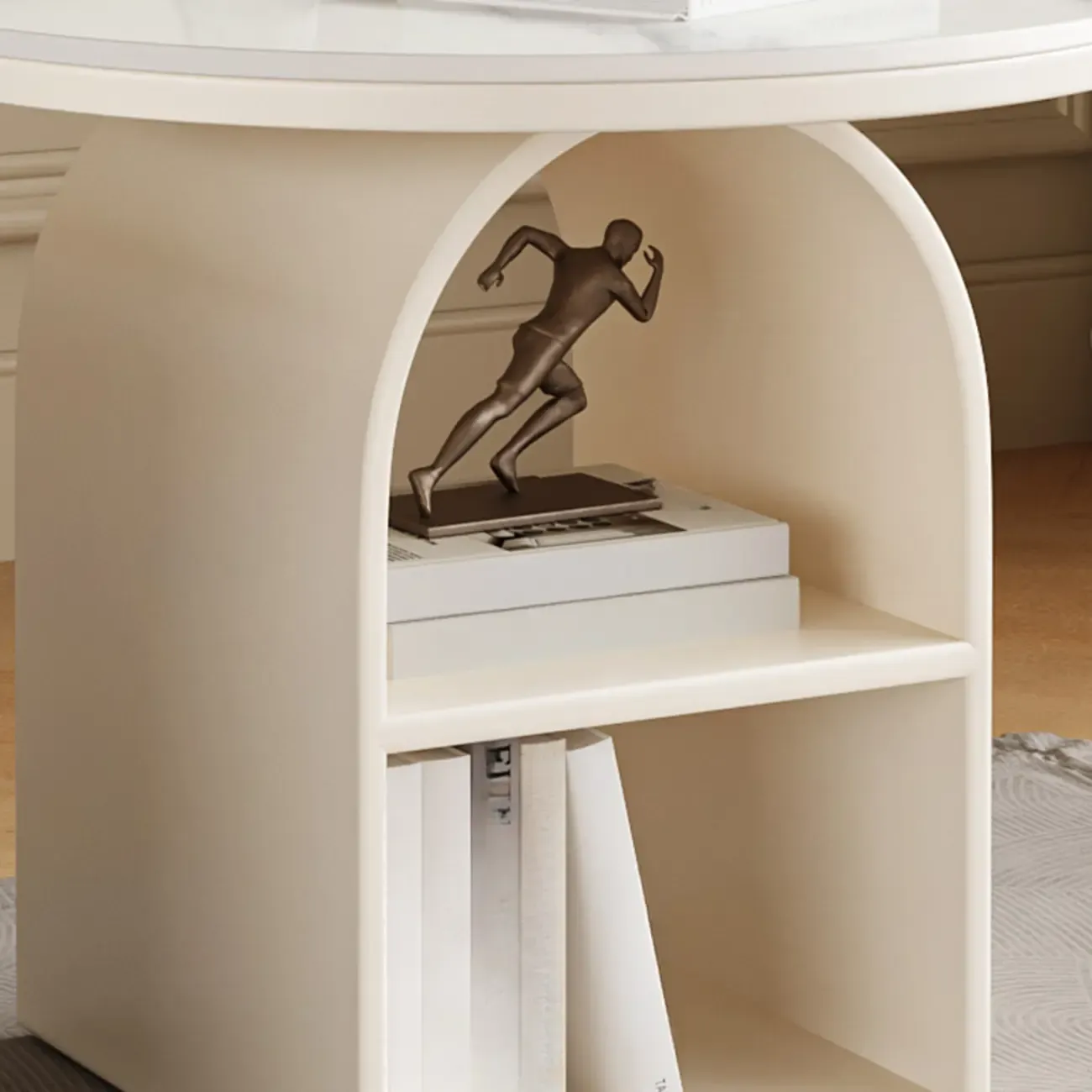 Modern Geometric Sintered Stone White 3-Tier Chairside Table