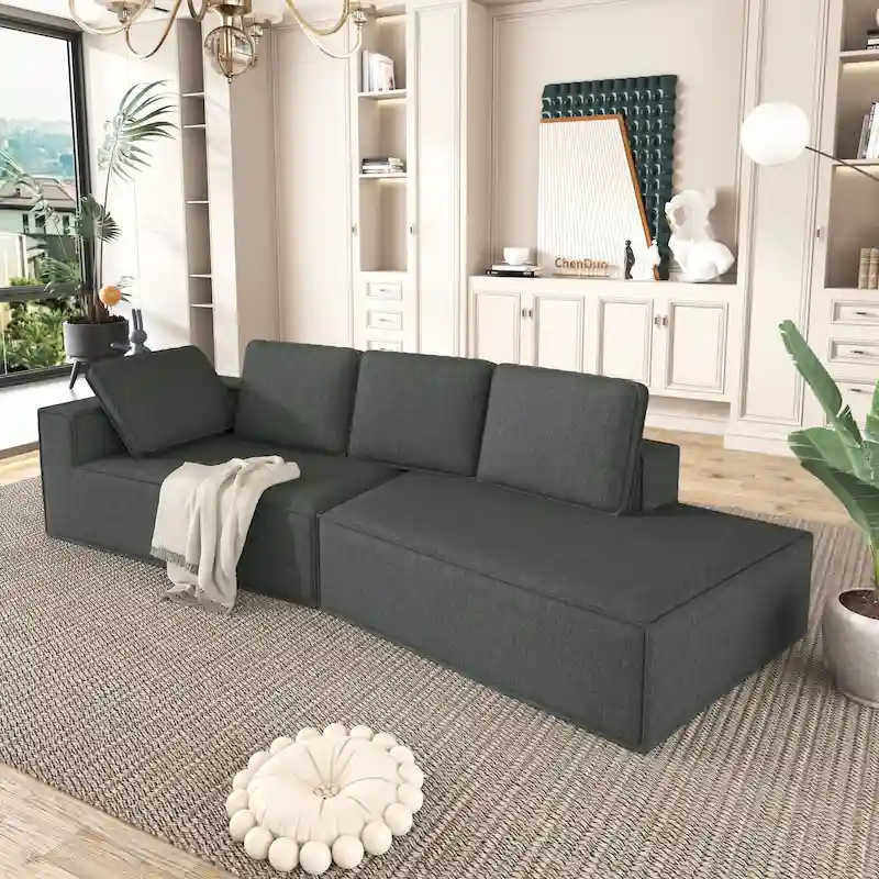 Grey 125 Modern 4-Seat Chaise Lounge Sofa for Living Room Relaxation, Indoor Sleeper