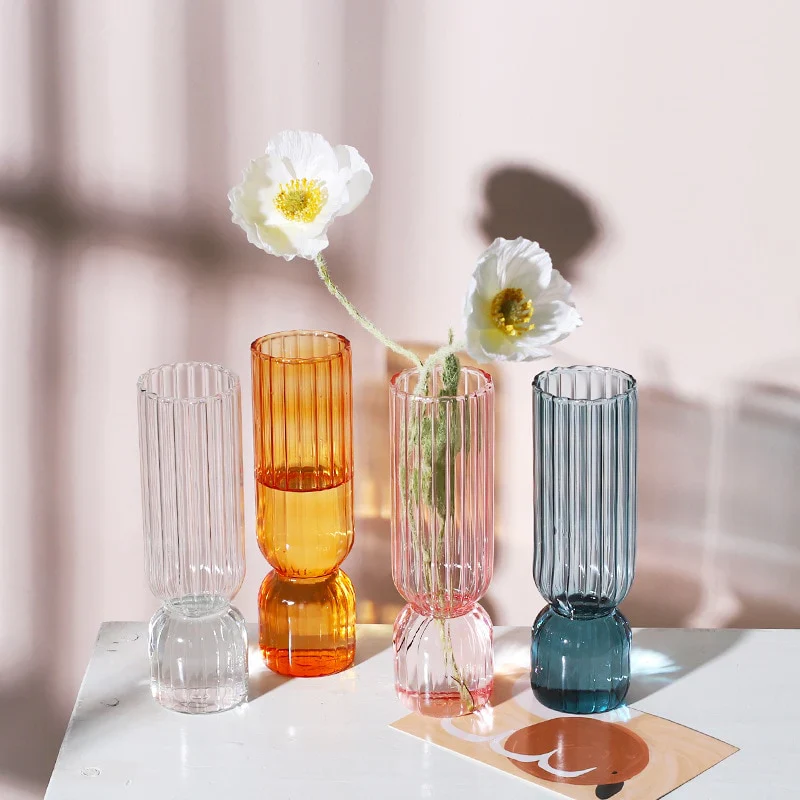 HULIANFU Nordic Glass Vase Small Glass Vases Flower Arrangement Home Decoration Accessories Modern Living Room Glass Ornament - Deanwangkt