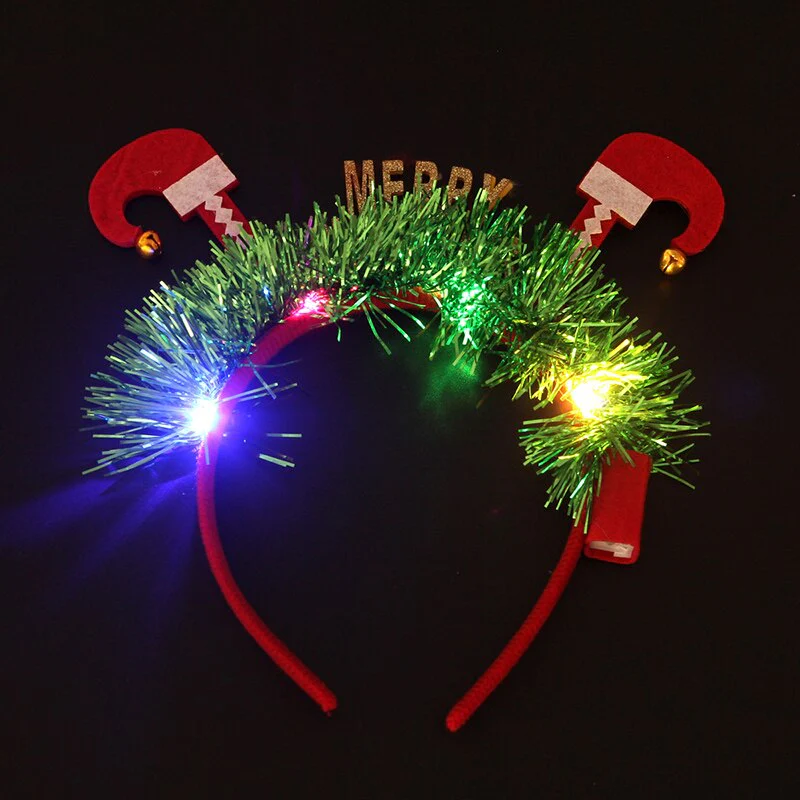 HULIANFU 2026  LED Light Christmas Headband Foil Tinsel Snowflake Ball Elven Feet New Year Hair Accessories For Girls Christmas Headband Light - Deanwangkt