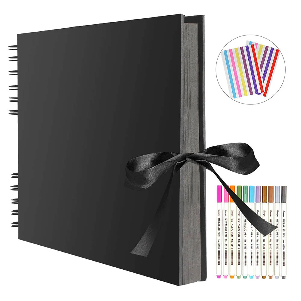 HULIANFU Photo Albums 80 Black Pages Memory Books A4 Craft Paper DIY Scrapbooking Picture Wedding Birthday Childrens Gift - Deanwangkt