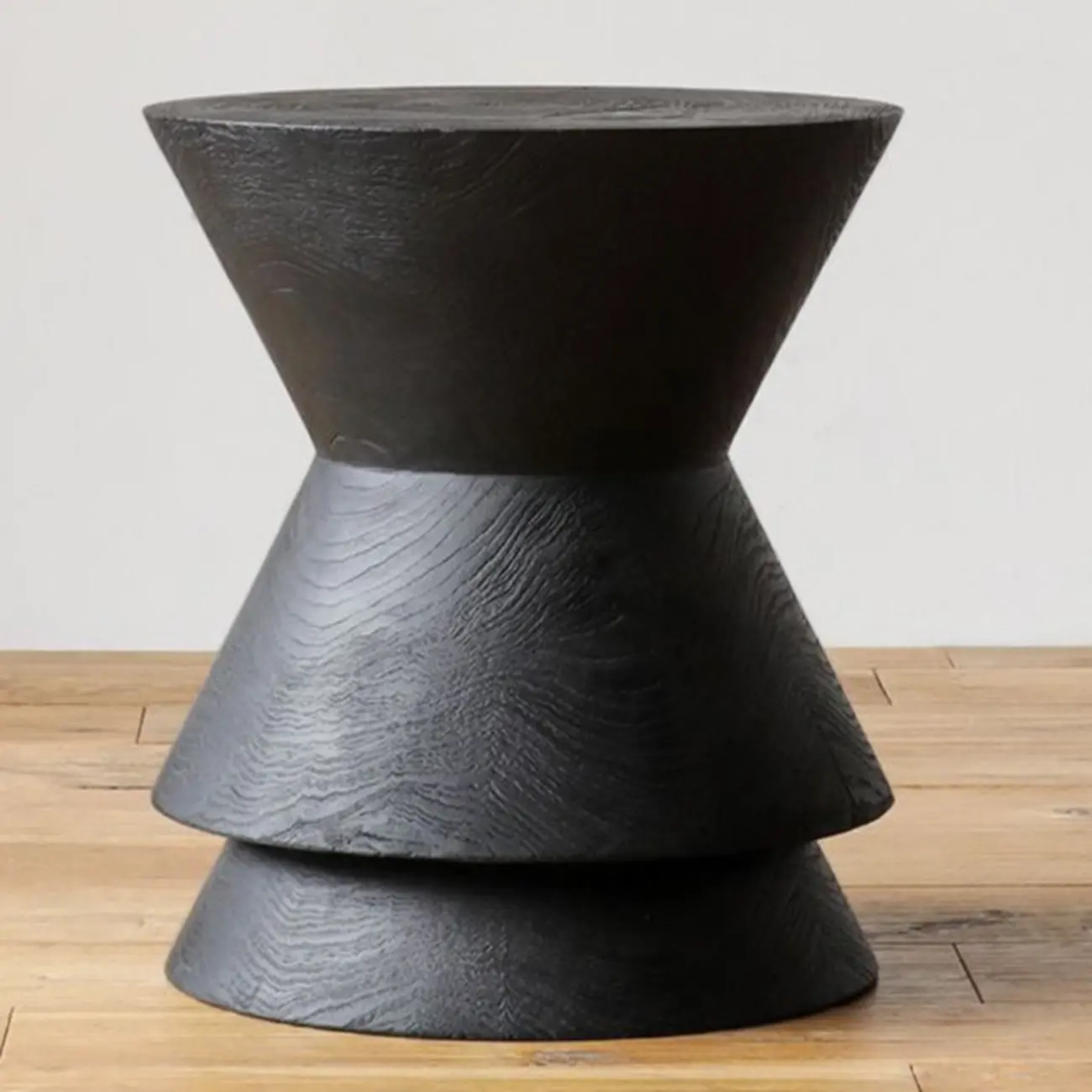 Small Round Modern Pine Wood Side Table with Drum Base