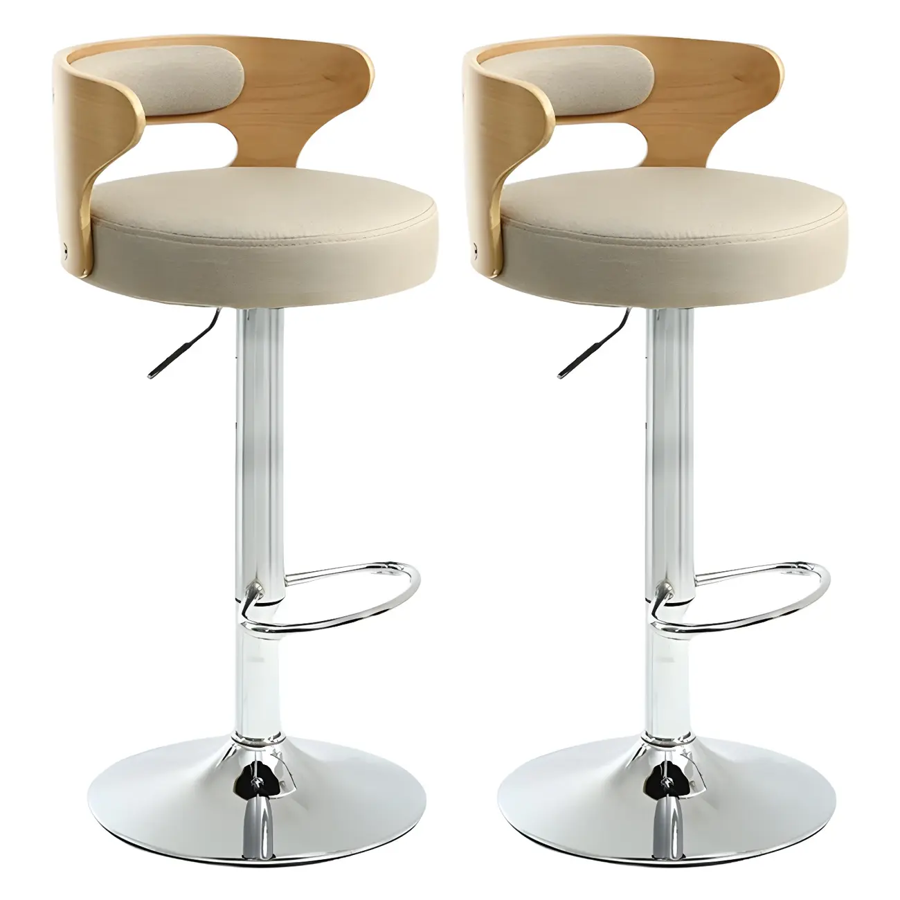 Adjustable Round Leather Swivel Bar Stools with Back