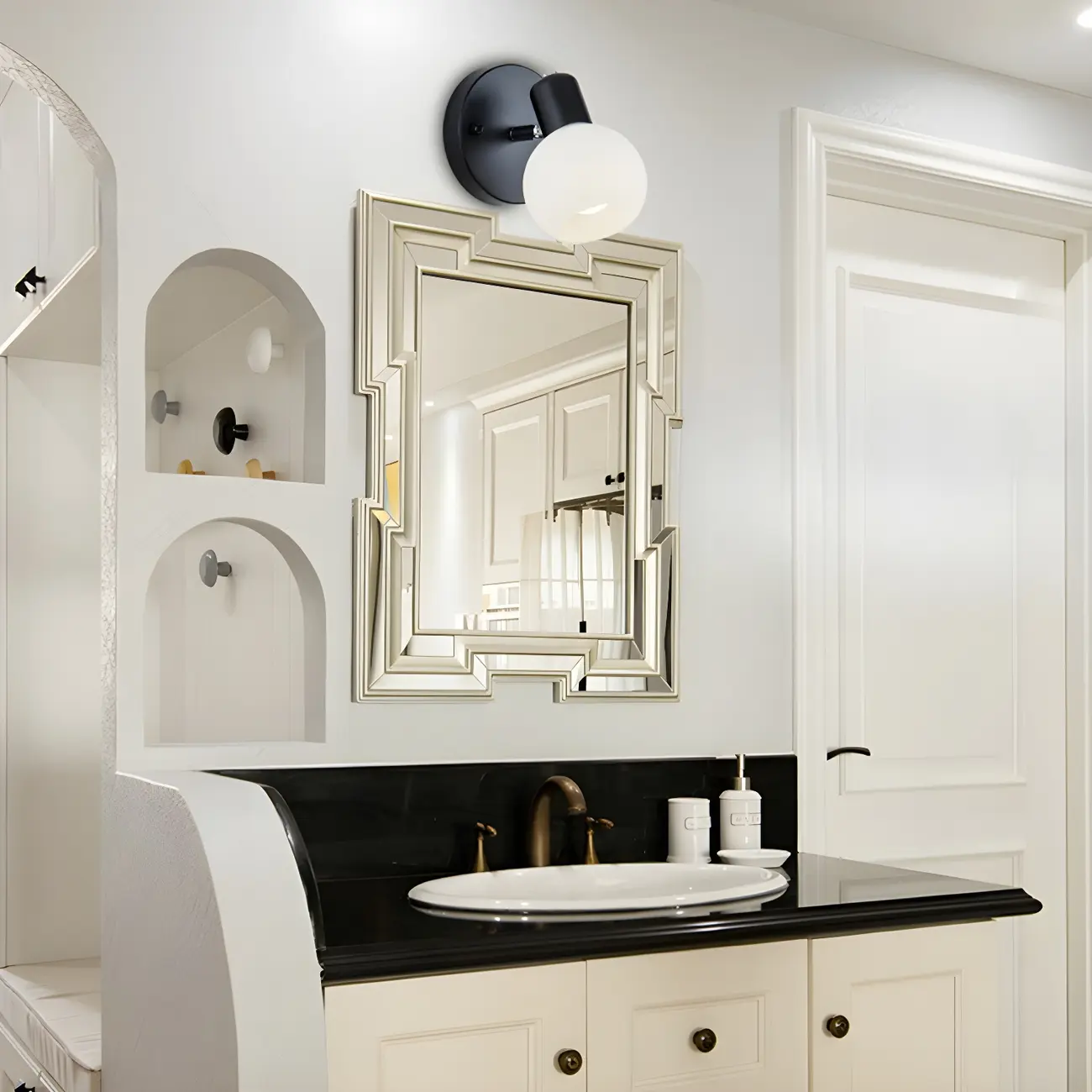 Modern Metal Black Glass Dome Bathroom Vanity Light