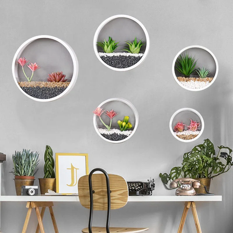 HULIANFU Wall Hanging Decor Shelf Flower Pot Modern Home Decor Room Decoration Multifunctional Storage Box Creative Round Floral Ornament - Deanwangkt