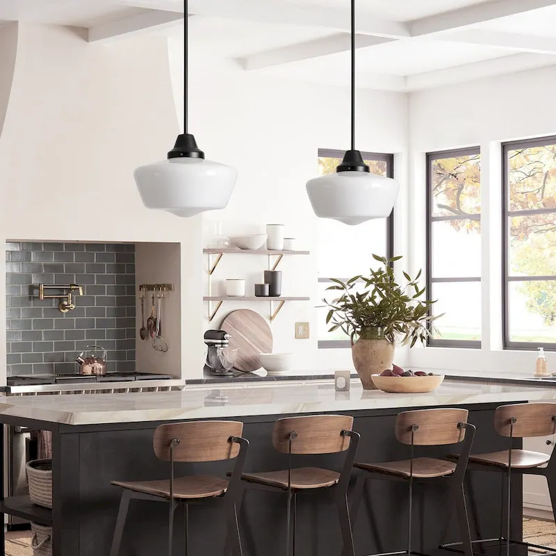 Modern Black 1-Light Pendant Light Fixture with Opal Glass Shade