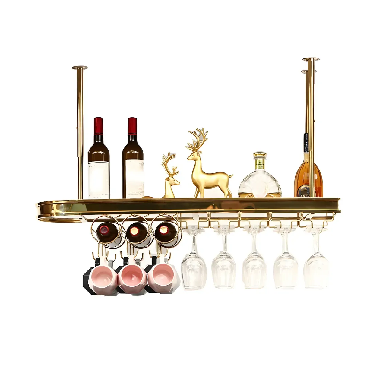 Modern Gold Metal Wine Rack with Glass Holder