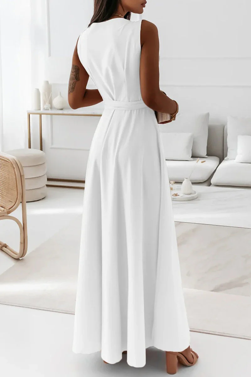hulianfu Celebrities Elegant Solid With Belt V Neck Evening Dress Dresses(4 Colors) - Deanwangkt