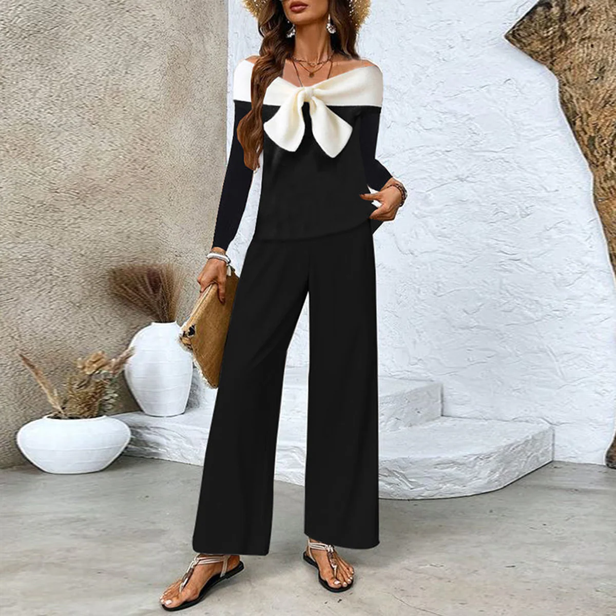 Sexy Off the Shoulder Long Sleeve Two Piece Set