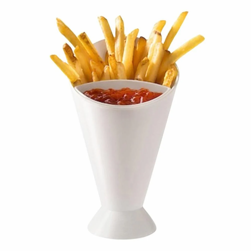 HULIANFU Plastic Cup Self Stand 2 in 1  French Fries Shelf Holder Assorted Sauce Chips Snack Cone Dip Cup Tableware Two Cup-mouth Kitchen - Deanwangkt