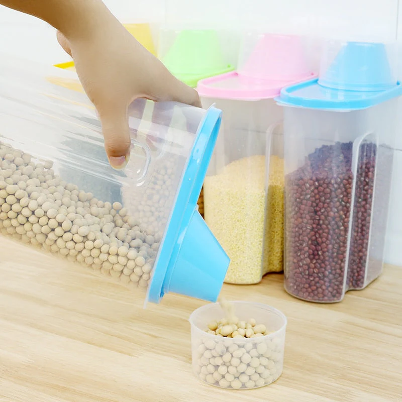 HULIANFU PP Food Storage Box Plastic Clear Container Set with Pour Lids Kitchen Storage Bottles Jars Dried Grains Tank 1.9L-2.5L H1211 - Deanwangkt