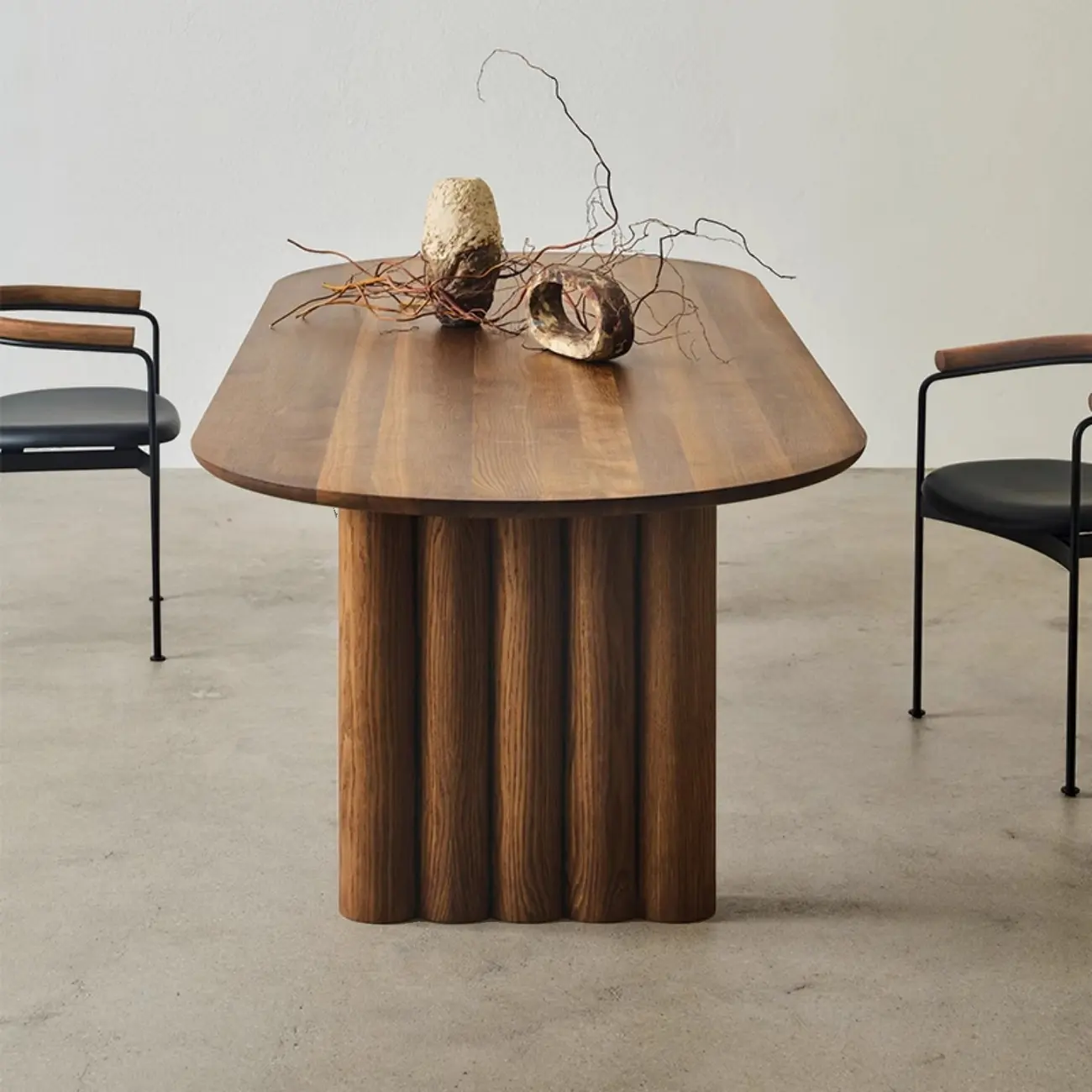Modern Oval Solid Wood Double Pedestal Table