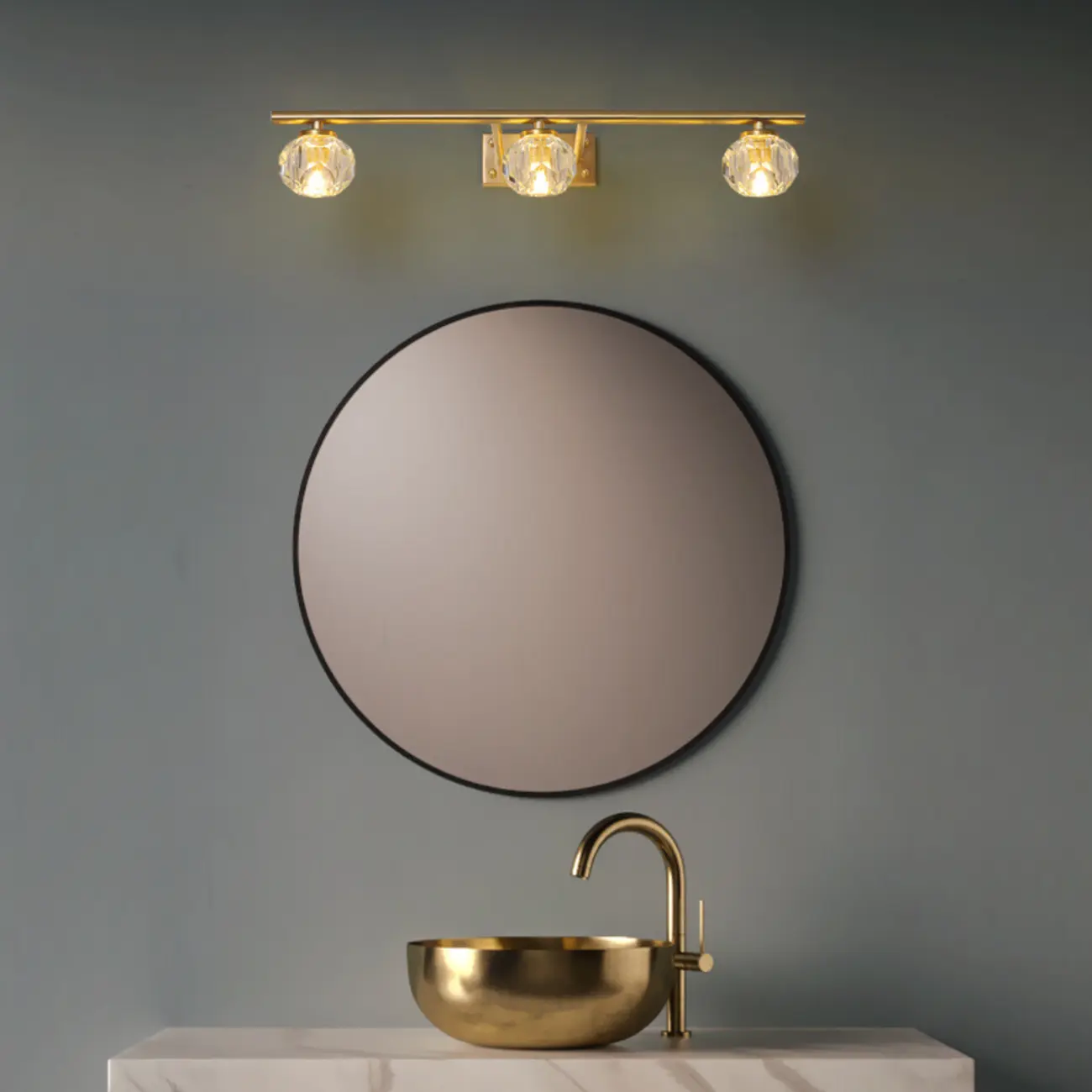 Elegant Linear Globe Brass Crystal Vanity Lights in Multi-Light