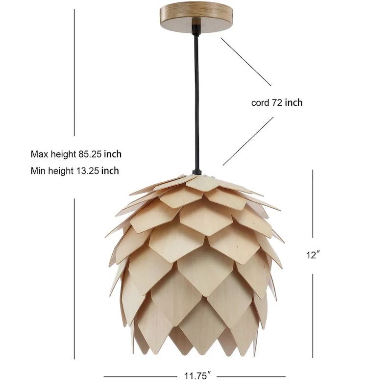 Gallery 11.75  Pinecone Wood LED Pendant, Natural/Black by JONATHAN Y