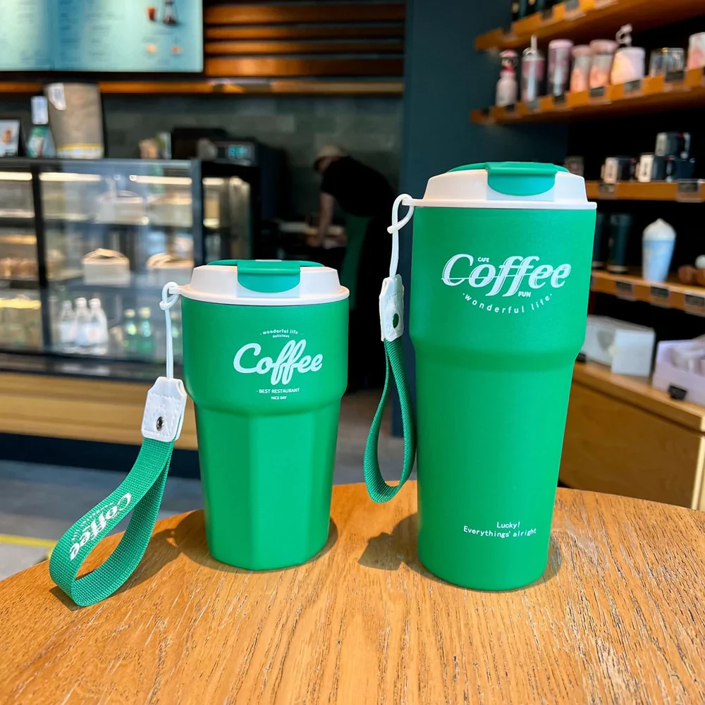 HULIANFU New Fashion 420ml/620ml Double Stainless Steel Coffee Mug Wtih Rope Portable Car Thermos Mug Vacuum Flask Travel Tumbler - Deanwangkt