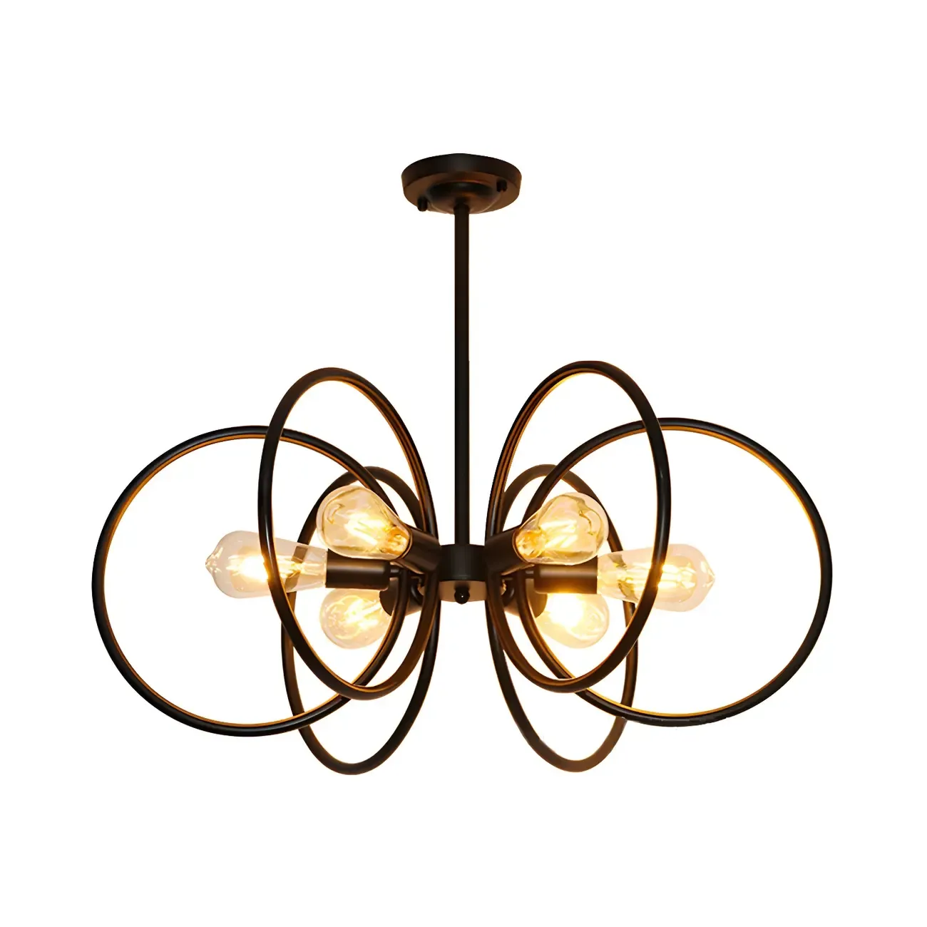 Industrial Black Metal Ring 6-Light Chandelier