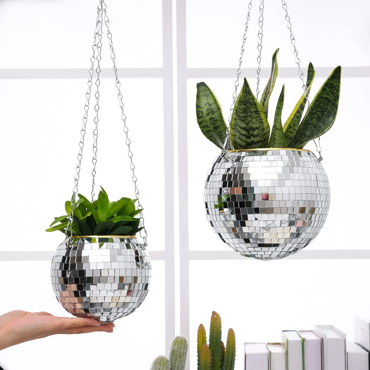 HULIANFU Retro Disco Ball Planter Basket Round Mirror Hanging Pot flower pot Wall Planter Pot Hangin Vase Desktop Decoration Balcony Vase - Deanwangkt