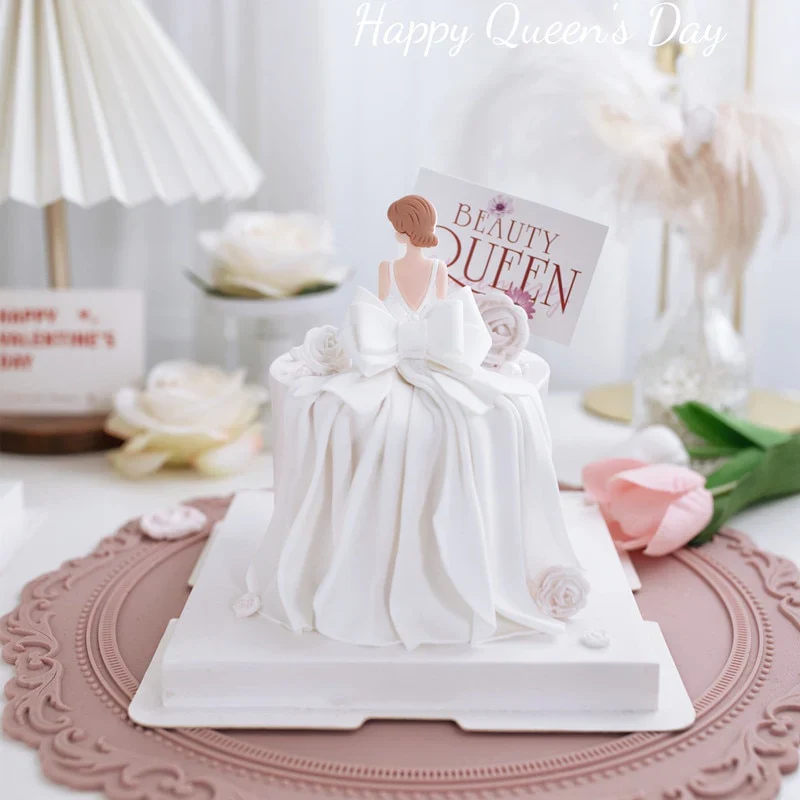 HULIANFU New Back Silk Gauze Skirt Happy Mothers Day Cake Topper Girl Birthday Cake Decoration Party Supplies Cake Decorating Tools - Deanwangkt