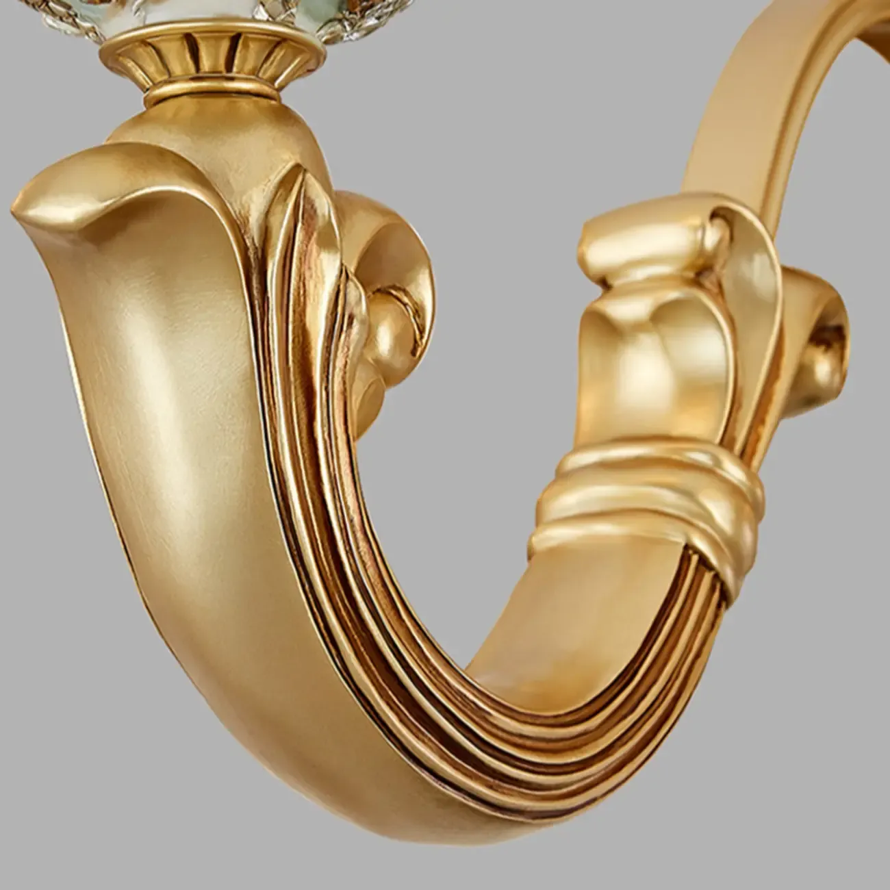 Antique Gold Ceramic Chandelier with Frosted Glass Bell Shape