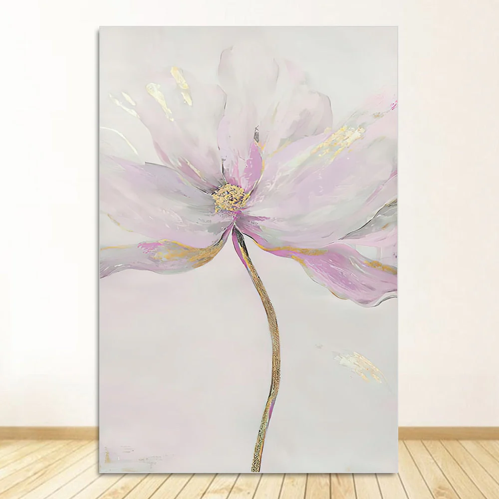 HULIANFU Scandinavian Flower Canvas Art Abstract Painting Print Feather Decoration Picture for Living Room Nordic Home Decor Wall Poster - Deanwangkt