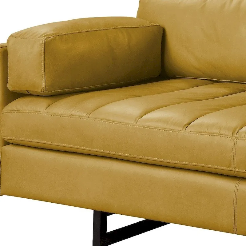 HomeRoots 74 Mustard Top Grain Leather Sofa With Black Legs - 74