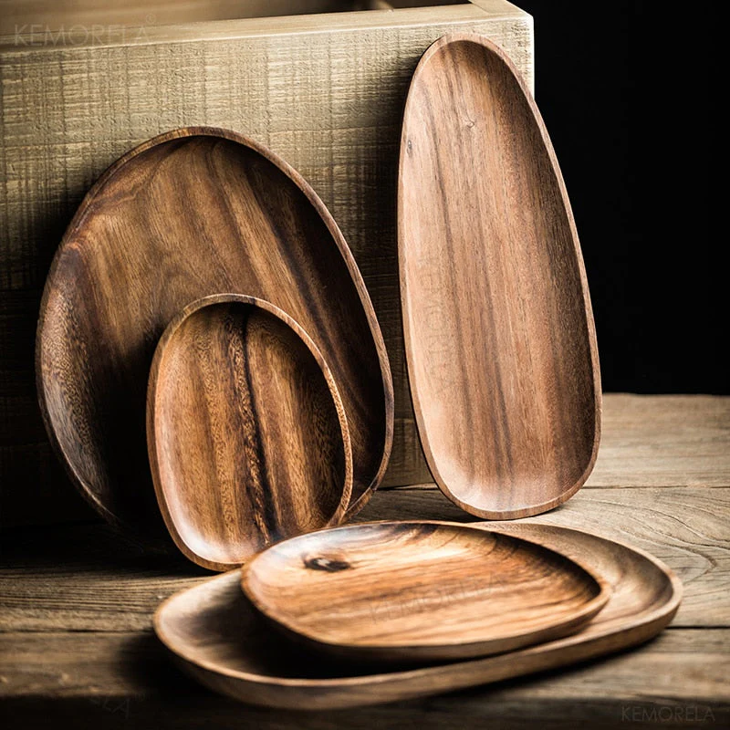 HULIANFU Whole Wood lovesickness Wood Irregular Oval Solid Wood Pan Plate Fruit Dishes Saucer Tea Tray Dessert Dinner Plate Tableware Set - Deanwangkt