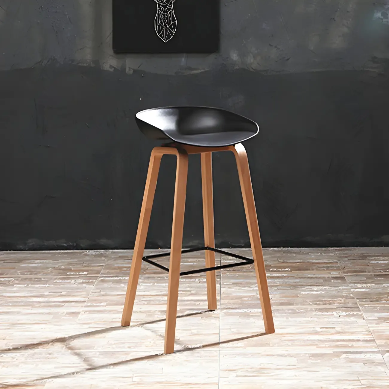 Mid-Century Modern Plastic Bar Stool with Wood Legs