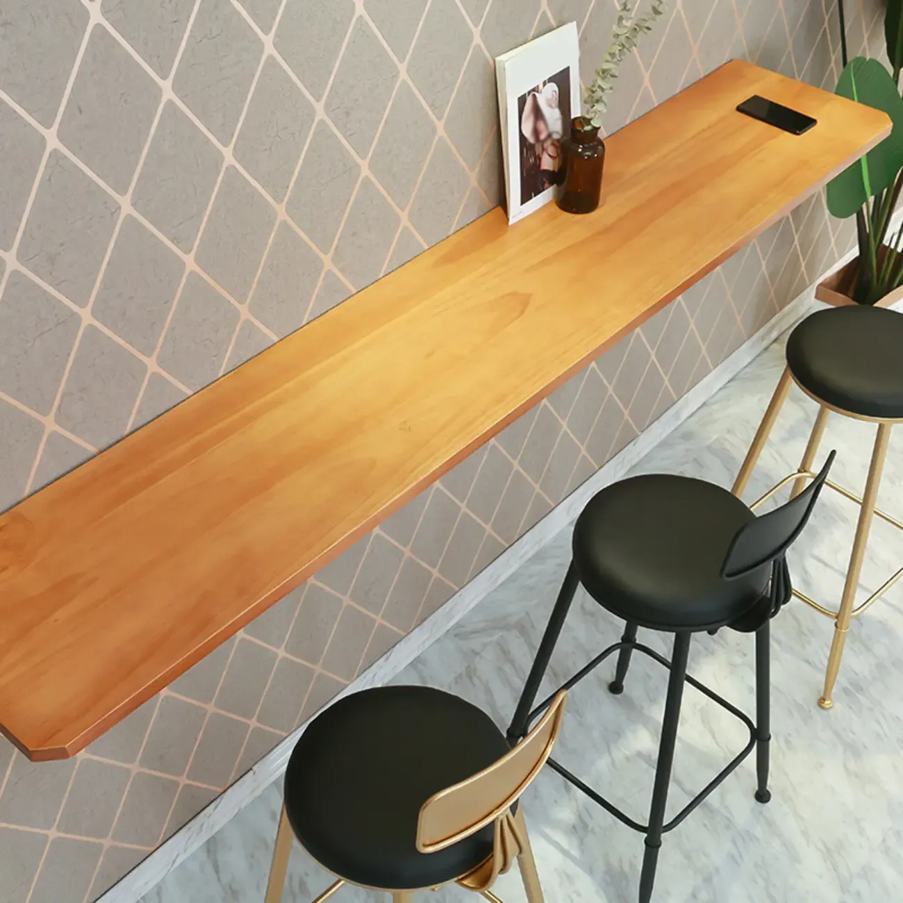 Rectangular Solid Wood Wall Mounted Bar Table