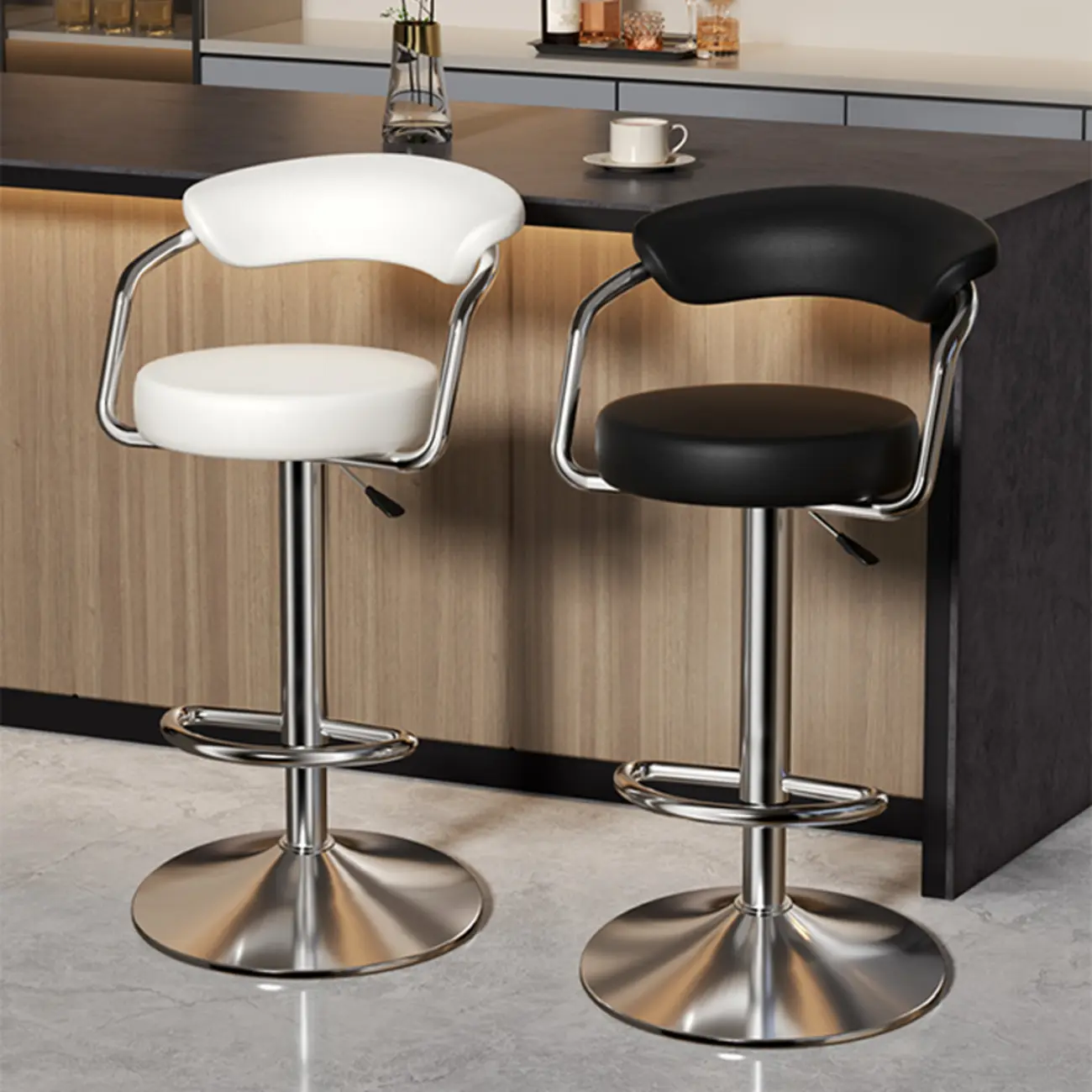 Adjustable Swivel Leather Modern Bar Stools Open Back