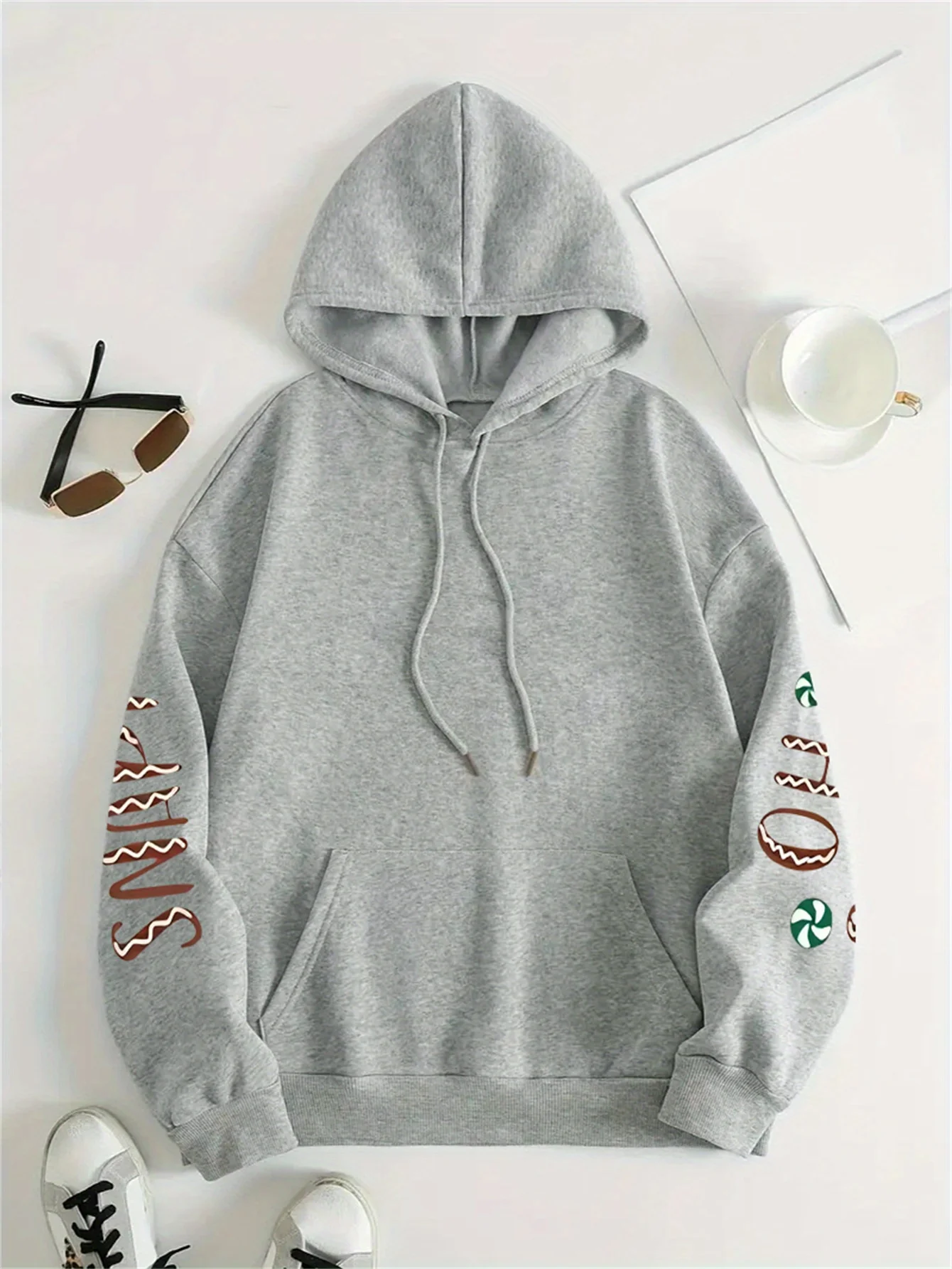 Cozy Women's Plus Size Christmas Print Drawstring Hoodie, Casual Long Sleeve Hoodie for Fall & Winter with Relaxed Fit - Deanwangkt