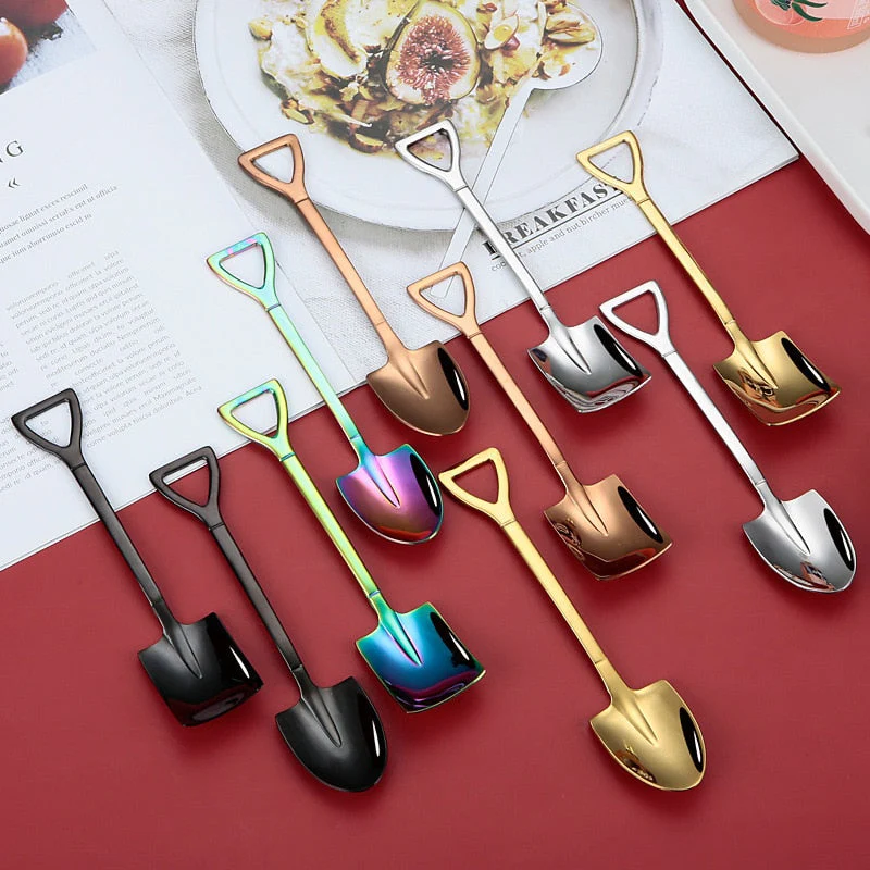 HULIANFU Shovel Spoon Stainless Steel Teaspoon For Coffee Spoon Fruit Ice Cream Dessert Scoop Kitchen Accessories Wedding Christmas Gift - Deanwangkt