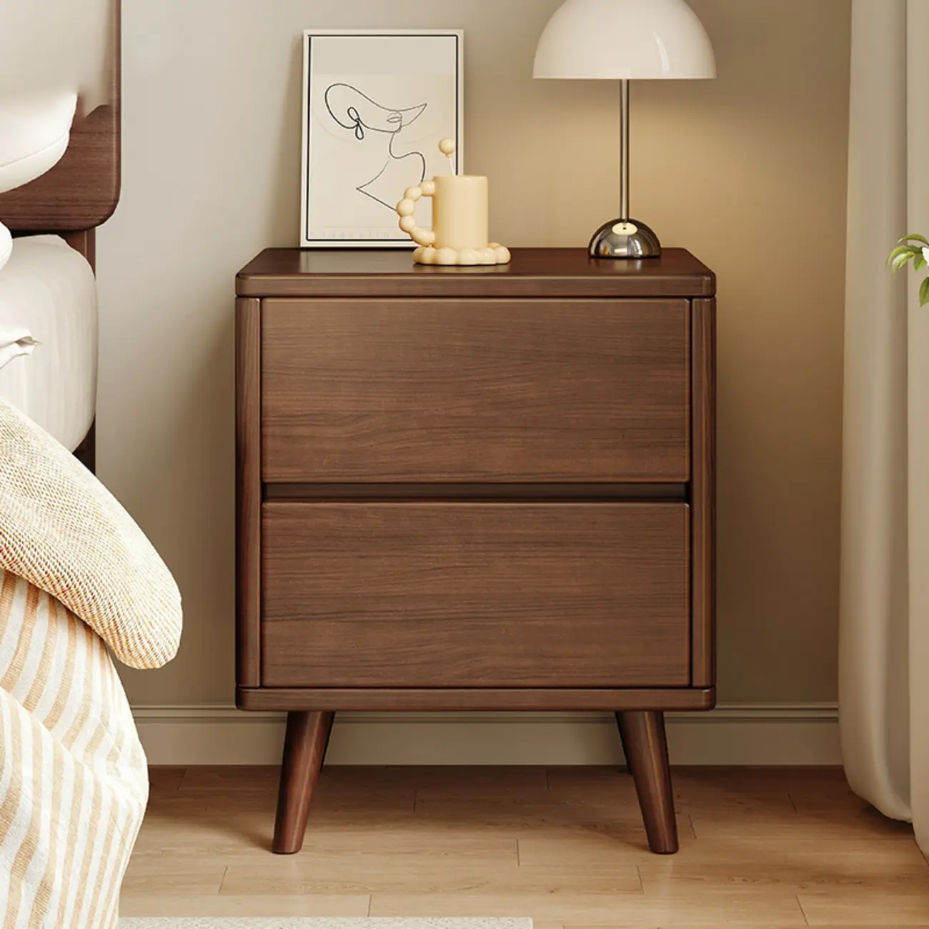 Natural Finish Wood Nightstand with Drawers