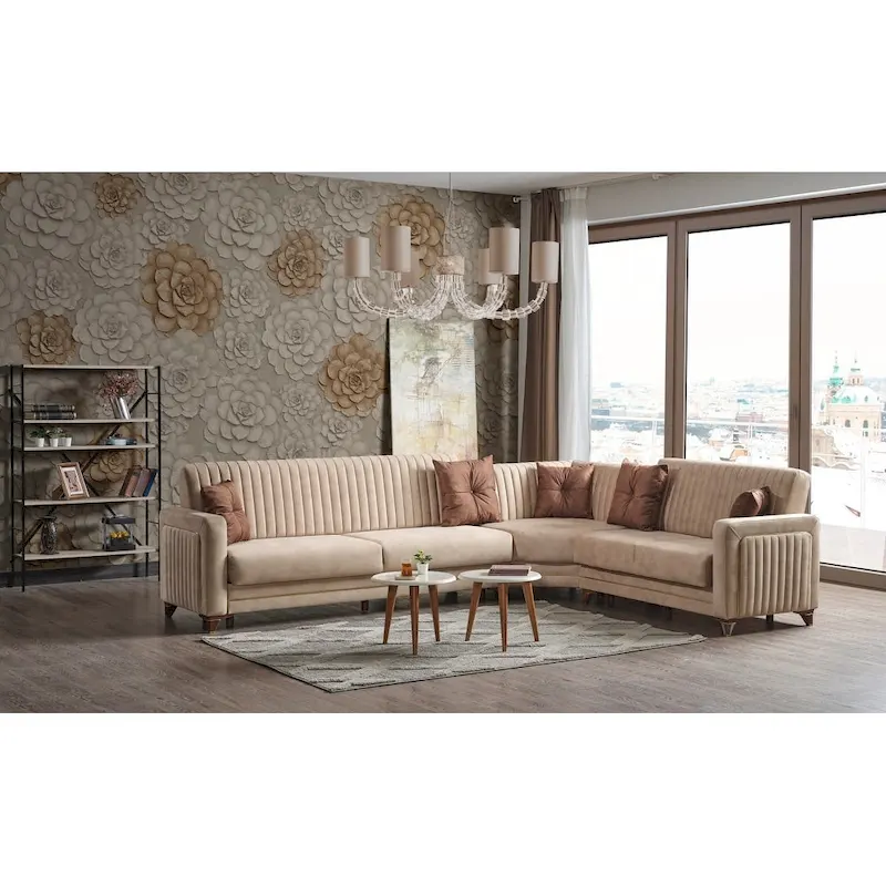 Line Fabric Sleeper Sectional Sofa
