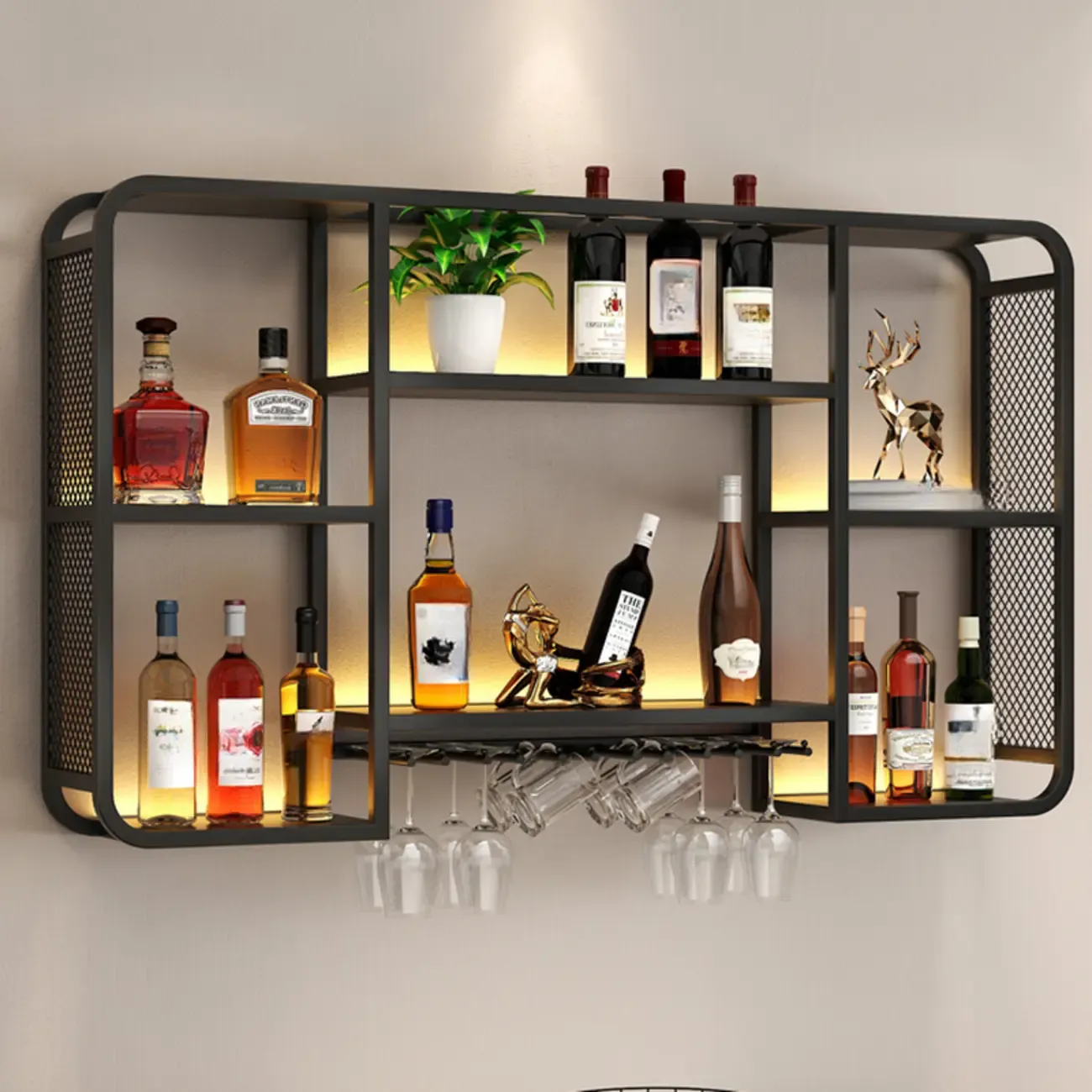 Alloy Wall Mount Open Wine Holder Bottle with Shelf