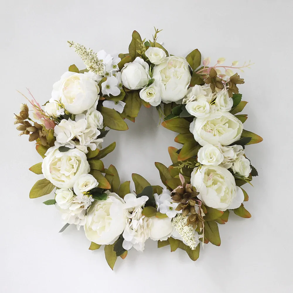 HULIANFU Peony simulated garland Rattan ring decoration Photography props Wedding wreath Flower home door Decoration - Deanwangkt